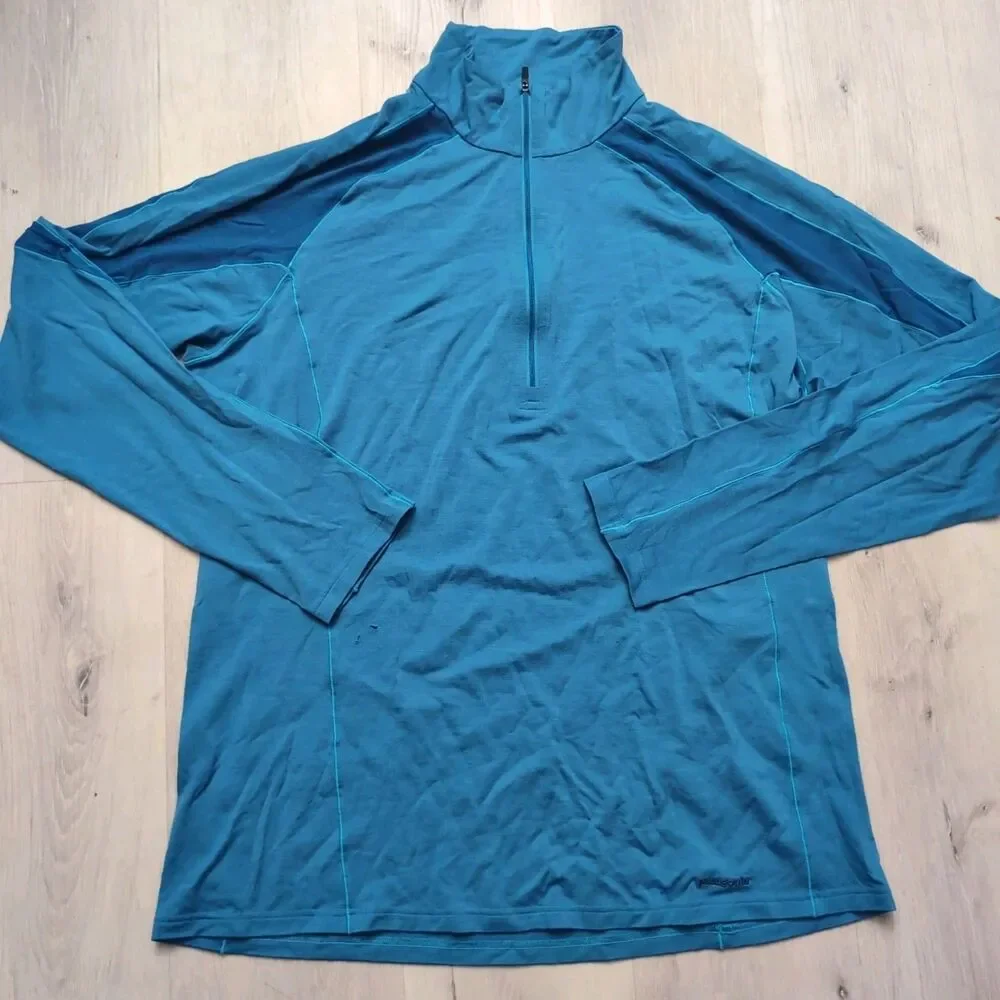 Patagonia Merino Wool Bln 1/4 Zip Pullover Baselayer 2XL Blue Lightweight Hiking